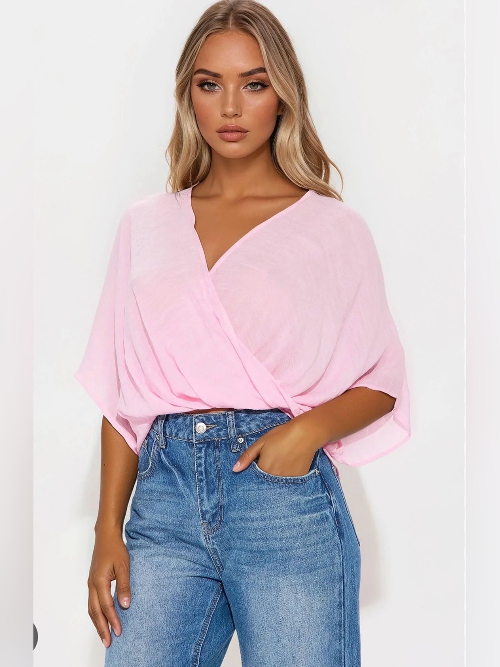 Light Pink Wrap-Front Gauze Top